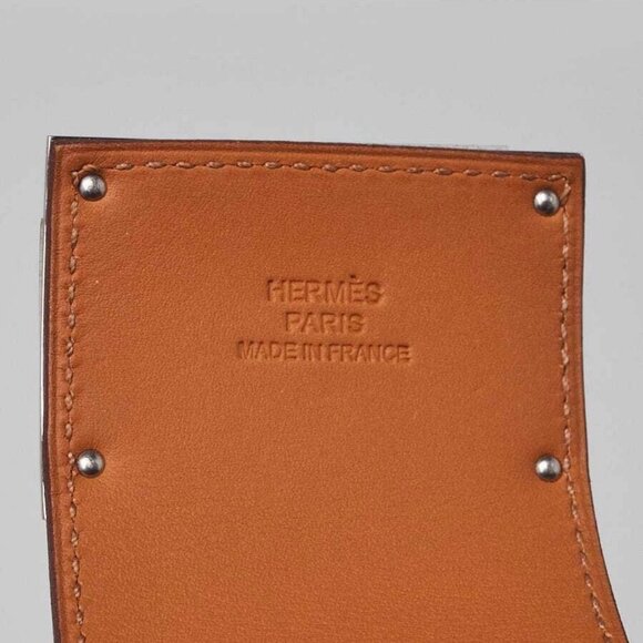 Hermes Gold Swift Leather Palladium Plated Wide Kelly Dog Bracelet Size L - Picture 5 of 7